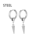 Punk style stainless steel hoop earrings with polished beads and long conical spikes - Bead Spike (Style-10)