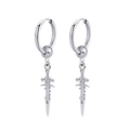 Silver stainless steel hoop earrings with hanging cross sword pendant in punk style - Engraved Dagger (Style-13)