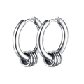 Silver stainless steel punk hoop earrings with three small dangling rings set - Triple Ring (Style-14)