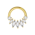 Golden G23 titanium 16G septum ring with seven white marquise and round zircon stones - 16G 8mm / Gold