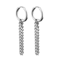Silver stainless steel hoop earrings with long curb chain tassels in punk gothic style - Long Tassel Chain (Style-15)