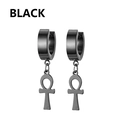Orecchini a cerchio punk neri in acciaio inossidabile con pendente a croce Ankh - Ankh Symbol - Black