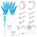 Professionele 18G/20G roestvrijstalen piercingset voor septum en kraakbeen met tools - Zilver Gemengde Stijl A
