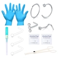 Gedetailleerde 18G piercingset met stalen sieraden, handschoenen en toebehoren - Zilver Gemengde Stijl D