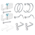 Macro-opname van 18G/20G piercingset met wegwerpgereedschap en stalen neusringen - Zilver Gemengde Stijl F