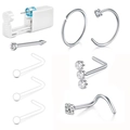 Detail van piercingkit met steriele oorpiercer en diverse chirurgisch stalen neusstaafjes - Zilver Basis Gemengde Stijl H