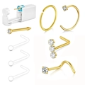 Detail van 7-delige gouden piercingkit met naalden en zirkonia neussieraden - Goud Basis Gemengde Stijl I