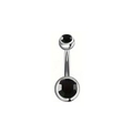 Piercing de ombligo en acero plateado con dos piedras de circonita negra facetadas - Negro