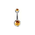 Piercing para el ombligo de acero plateado con dos gemas redondas de color ámbar - Amarillo Dorado