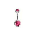 Piercing de ombligo plateado curvo con dos gemas de circonita rosa púrpura vivo - Rosa rojo