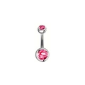 Piercing de ombligo curvado de acero inoxidable con doble cristal rosa sobre fondo blanco - Rosa Claro