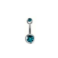 Piercing de ombligo de acero inoxidable plateado con detalles de cristal azul profundo - Azul Pavo Real
