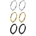 Set di orecchini a cerchio in acciaio 316L nelle finiture argento oro e nero - 6mm / Argento/Oro/Nero