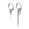 Asymmetric silver stainless steel earrings with long cone pendant and sleek tassel chain - Long Cone and Curb Chain Style