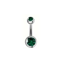 Piercing para ombligo de acero inoxidable plateado con dos piedras verde esmeralda - Verde oscuro