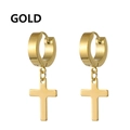 Orecchini a cerchio dorati in acciaio inossidabile con pendente a croce stile punk - Stile Croce / Oro