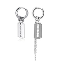 Punk asymmetric stainless steel razor blade pendant earrings with long chain fringe - Decorative Rings and Razor Blade Style