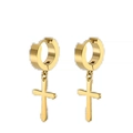 Paio di orecchini a cerchio in acciaio inossidabile dorato con croce per uomo - Cerchi con Pendente a Croce (Stile C) / Oro