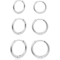 Three-pair set of polished stainless steel hoop earrings in varying circular sizes - 8mm / Silver