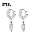 Orecchini a cerchio in acciaio inossidabile argento con pendenti piuma stile punk - Stile Piuma / Argento