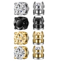 Set of 4 magnetic stud earrings with round cubic zirconia in silver, black and gold finishes - Silver Black Gold Zirconia Set / Multicolor Gemstone Style