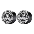 Pair of black magnetic stud earrings featuring silver Norse runes and Thor's hammer Mjolnir - Thor Hammer Viking Rune Style / Black Style D