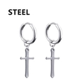 Orecchini a cerchio in acciaio argento con pendenti a croce lunga pendenti - Cerchi con Croce Semplici (Stile F) / Argento