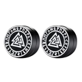 Pair of black magnetic studs featuring silver Valknut symbol and Viking rune circle - Valknut Viking Rune Style / Black Style G