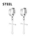 Orecchini a cerchio in acciaio inossidabile argento con ciondolo a croce da uomo - Cerchi con Croce Spessi (Stile G) / Argento