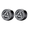 Pair of black magnetic earrings with silver Celtic knot and Viking Rune engravings - Triquetra Viking Rune Style / Black Style H