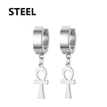 Orecchini a cerchio in acciaio inossidabile argento con ciondoli a croce Ankh - Stile Ankh / Argento