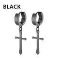 Orecchini a cerchio neri da uomo in acciaio inox con ciondolo a croce stile punk - Cerchi con Croce Spessi (Stile G) / Nero