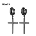 Orecchini neri in acciaio inossidabile da uomo con pendente a croce stile punk - Cerchi con Croce Satinati (Stile H) / Nero