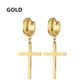 Orecchini a cerchio da uomo in acciaio dorato con croce e finitura opaca sabbiata - Cerchi con Croce Satinati (Stile H) / Oro