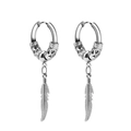 Orecchini a cerchio in acciaio inossidabile con pendenti a piuma tribale color argento - Cerchi con Pendente a Piuma (Stile J) / Argento