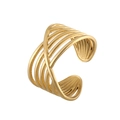 Minimalist gold stainless steel crossover open ring with multi-layer geometric lines - Adjustable / Gold