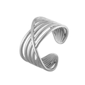 Minimalist silver multilayer geometric stainless steel open ring with matte finish - Adjustable / Steel