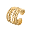 Minimalist gold multi-layer stacked ring with rope texture and beaded details for women - Adjustable / 18K Gold