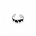 Detailed shot of open adjustable ring with black enamel heart patterns on silver metal - Adjustable Open / Steel