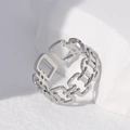 Verstellbarer silberner Edelstahlring mit geometrischen Gliedern und offenem Design - Geometrischer Hohl-Stil / Stahlfarben
