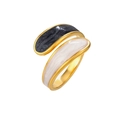 Minimalist adjustable stainless steel ring with black and white drip oil marble pattern - Adjustable Open / Black and White