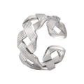 Minimalist silver open ring with unique woven metal design and textured finish - US 7 / Steel
