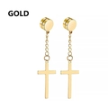 Paio di orecchini magnetici a croce dorati con catene pendenti in stile punk sobrio - Catena Croce Magnetica (Stile L) / Oro