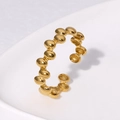 Unregelmäßiger geometrischer 18K vergoldeter Edelstahlring mit runder Perlenstruktur - Einstellbar Offen / Gold