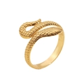 Adjustable golden snake ring in stainless steel with detailed scale texture finish - US 7 / Gold