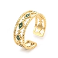 Detail of a three-layer gold stainless steel ring with green enamel and twisted rope design - Green Enamel