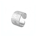 Silver wide open ring with textured bark pattern in polished stainless steel for women - US 7 / Vertical Bark Texture (5492152175488) / Steel
