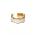 Macro shot of irregular wave gold-plated ring with white enamel drip oil finish - Adjustable / Pearl White