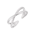 Polished silver stainless steel twist ring featuring a cross-over adjustable open design - Steel