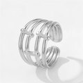 Minimalist silver multilayer geometric open cuff ring in polished stainless steel - Multi-layer Hollow Ladder Style / Steel